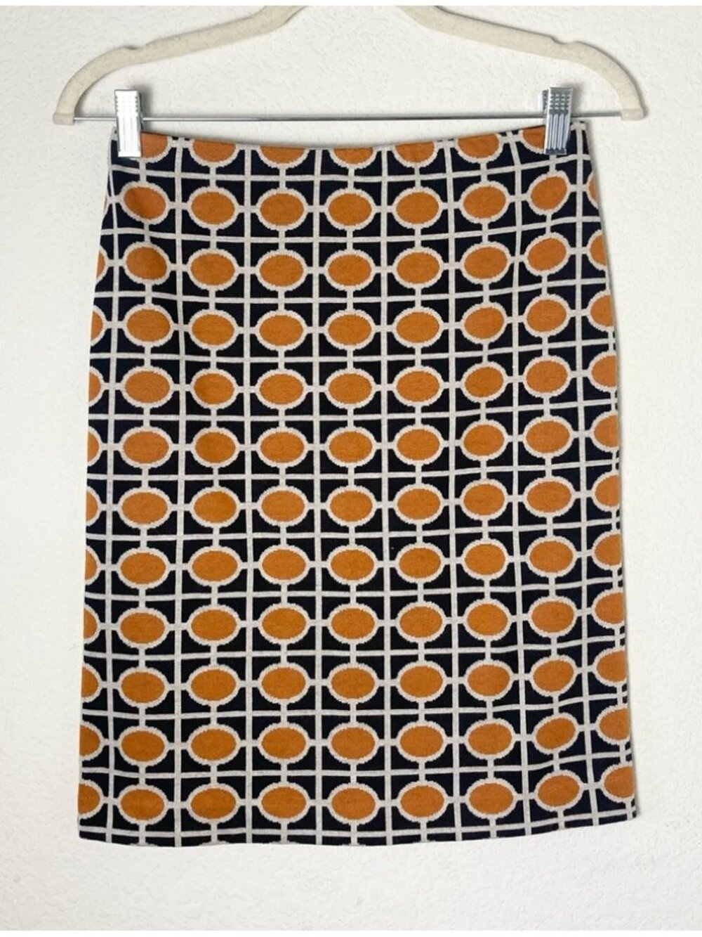 Knit MOD 70s 60s Retro Geometric Patterned Skirt Black / Orange
